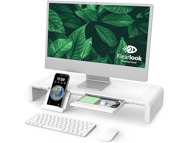 Monitor Stand Riser, Klearlook Foldable Computer Monitor Riser,Height Adjustable Computer Stand, Desk Shelf Riser with Storage Drawer &Tablet Phone...