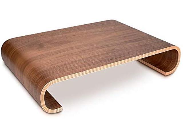 Navaris Wood Monitor Stand Riser - Computer Desk Organizer Desktop Dock Wooden Mount Display for PC TV Screen Notebook Laptop - Walnut