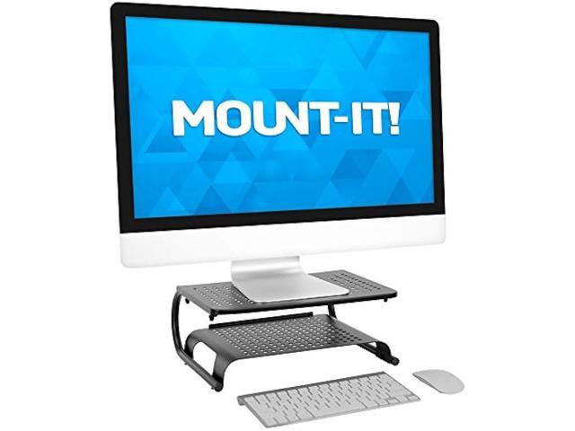 MOUNT-IT! 2 Tier Desk Organizer Riser Computer Monitor Stand with Keyboard Storage Shelf for Desktops, Laptops, Printers, Home Office Space Saver...