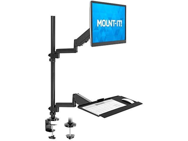 Mount-It! Sit Stand Monitor Desk Mount [Fits 32 Screens] Height Adjustable, Full-Motion Articulating Arm with Keyboard Tray and Cable Management...