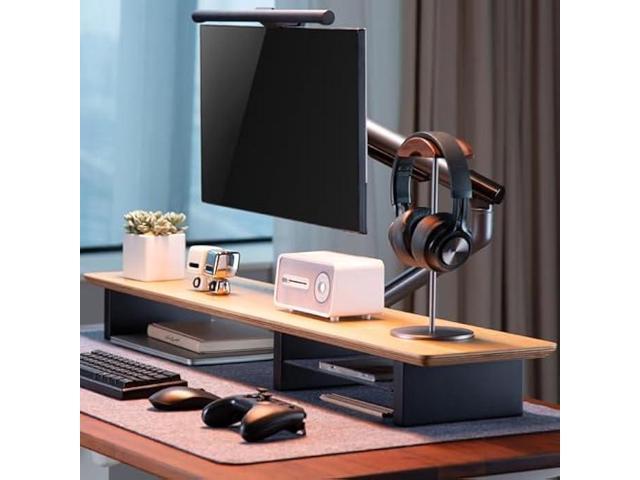 XL Oak Wood Monitor Stand for Desk (44 Inch) Large Monitor Stands for 2 Monitors, Desk Shelf for Top of Desk
