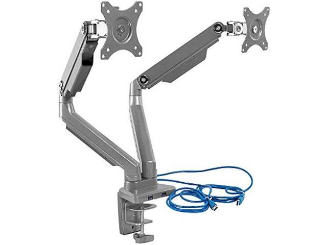 Mount-It! Dual Monitor Arm Mount Desk Stand 2 x 3.0 USB Ports Articulating Mechanical Spring Height Adjustable Fits Two 24 27 29 30 32 Inch...