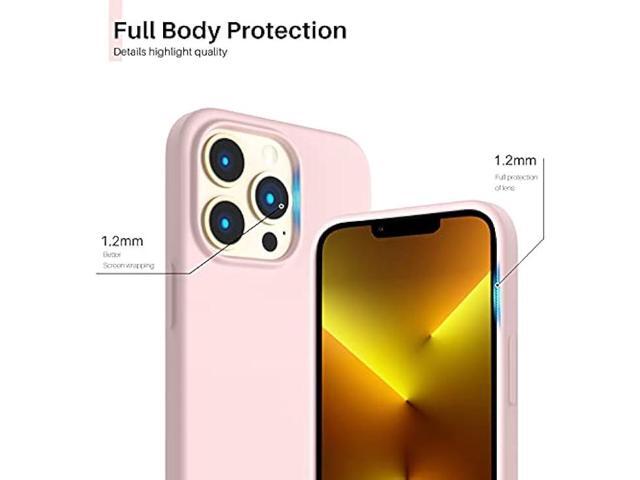 ORNARTO Compatible with iPhone 13 Pro Case 6.1, Slim Liquid Silicone 3 Layers Full Covered Soft Gel Rubber Case Cover 6.1 inch-Chalk Pink
