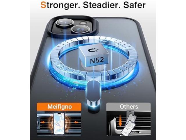 Meifigno Magic Mag Series Designed for iPhone 15 Case, [Military Grade Protection & Compatible with MagSafe], Translucent Matte Back with Aluminum...
