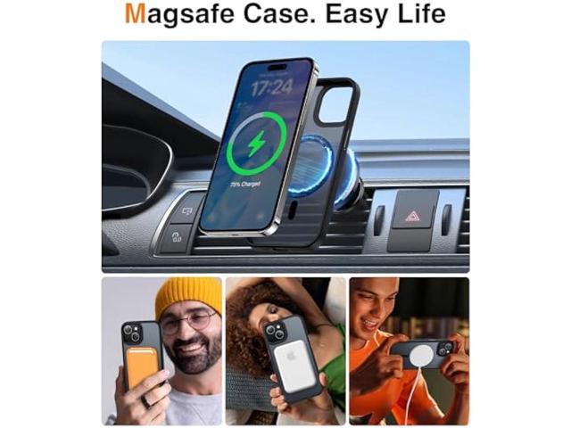 Meifigno Magic Mag Series Designed for iPhone 15 Case, [Military Grade Protection & Compatible with MagSafe], Translucent Matte Back with Aluminum...