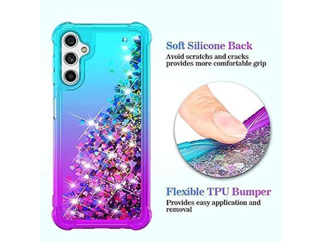 YZOK for Galaxy A14 5G Phone Case,Samsung A14 5G Case,with HD Screen Protector,Gradient Quicksand Glitter Liquid Floating Cute Phone Case for...