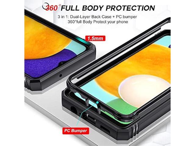 LeYi for Galaxy A13 5G / A04s Case: Slide Camera Cover + [2 Pcs] Tempered Glass, for 360 Military-Grade with Kickstand, Black