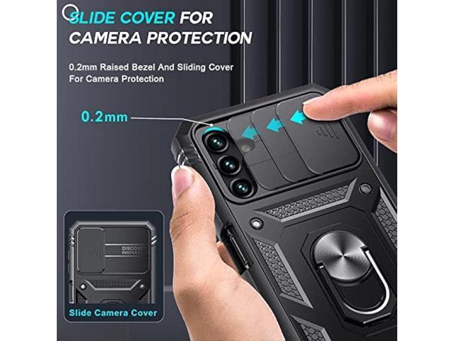 LeYi for Galaxy A13 5G / A04s Case: Slide Camera Cover + [2 Pcs] Tempered Glass, for 360 Military-Grade with Kickstand, Black