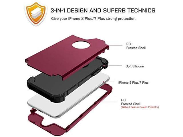 BENTOBEN Case for iPhone 8 Plus/iPhone 7 Plus, 3 Layer Hybrid Hard PC Soft Rubber Heavy Duty Rugged Bumper Shockproof Anti Slip Full-Body...
