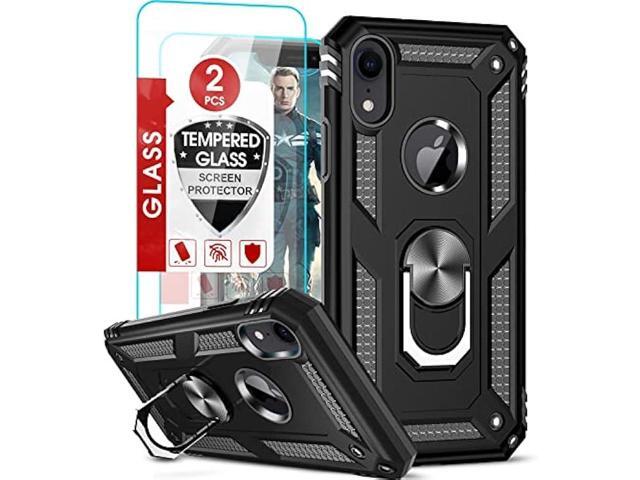 LeYi for iPhone XR Case, iPhone XR Case with Stand and [2PCS] Tempered Glass Screen Protector for Men, Heavy Duty Protective Hard Case with Metal...