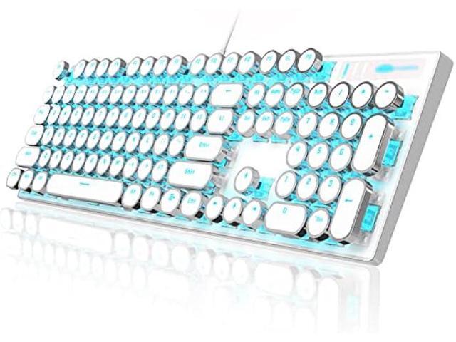 Camiysn Typewriter Style Mechanical Gaming Keyboard, White Retro Punk Gaming Keyboard with Blue Backlit, 104 Keys Blue Switch Wired Cute Keyboard,...