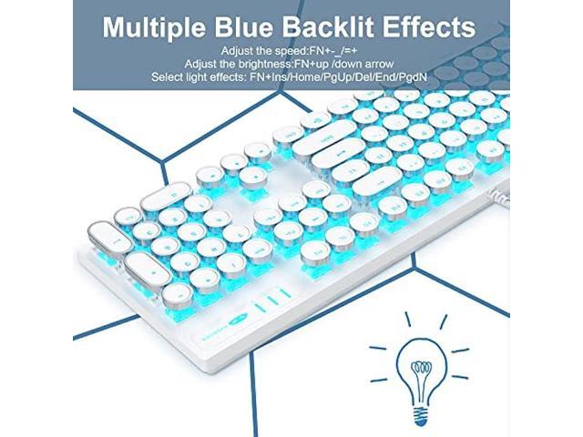 Camiysn Typewriter Style Mechanical Gaming Keyboard, White Retro Punk Gaming Keyboard with Blue Backlit, 104 Keys Blue Switch Wired Cute Keyboard,...