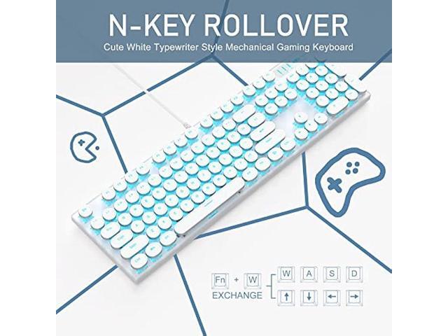 Camiysn Typewriter Style Mechanical Gaming Keyboard, White Retro Punk Gaming Keyboard with Blue Backlit, 104 Keys Blue Switch Wired Cute Keyboard,...