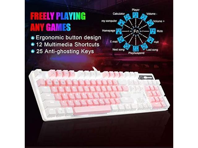 MageGee Mechanical Gaming Keyboard, New Upgraded Blue Switch 104 Keys White Backlit Keyboards, USB Wired Mechanical Computer Keyboard for Laptop,...