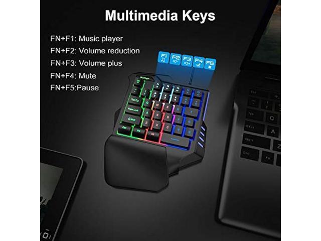 One Hand RGB Gaming Keyboard,USB Wired Rainbow Letters Glow Single Hand Keyboard with Wrist Rest Support Multimedia Keys, Backlit Ergonomic...