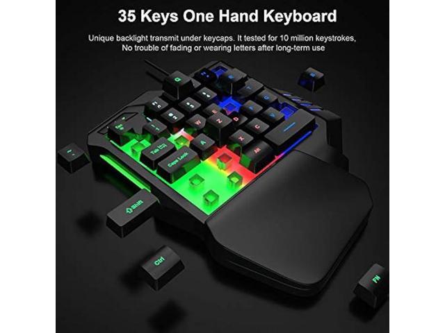 One Hand RGB Gaming Keyboard,USB Wired Rainbow Letters Glow Single Hand Keyboard with Wrist Rest Support Multimedia Keys, Backlit Ergonomic...