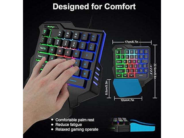 One Hand RGB Gaming Keyboard,USB Wired Rainbow Letters Glow Single Hand Keyboard with Wrist Rest Support Multimedia Keys, Backlit Ergonomic...
