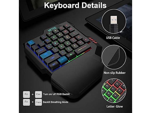 MFTEK One Hand Gaming Keyboard and Mouse Combo, RGB Rainbow Backlit One-Handed Mechanical Feeling Keyboard with Wrist Rest Support, USB Wired...