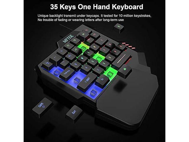 MFTEK One Hand Gaming Keyboard and Mouse Combo, RGB Rainbow Backlit One-Handed Mechanical Feeling Keyboard with Wrist Rest Support, USB Wired...