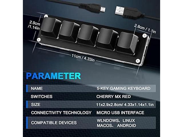 Ecarke Upgrade Black 5 Keys Mini Macro Mechanical Keyboard Gaming Keypad Hot Swap Game Keyboards USB Data Cable for Windows Mac OSU HID Standard...