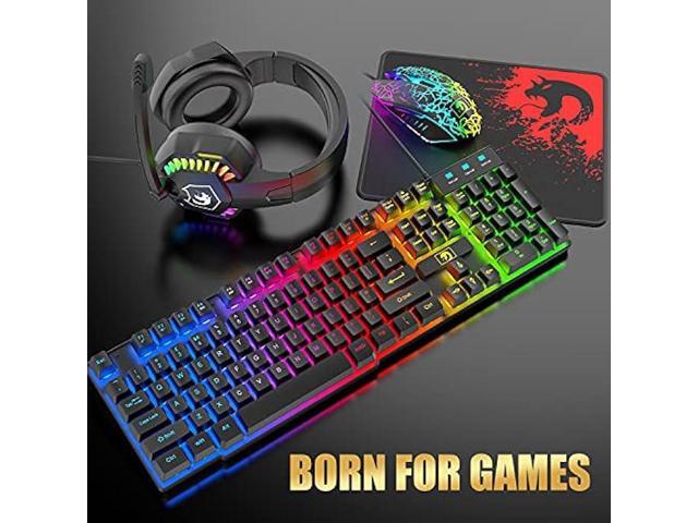 Wired Gaming Keyboard and Mouse Headset Combo,Rainbow LED Backlit Wired Keyboard,Over Ear Headphone with Mic,Rainbow Backlit Gaming Mice,Mouse...