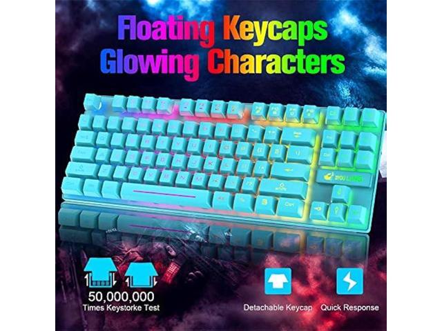 Wireless Gaming Keyboard and Mouse Combo, Rainbow Backlit Rechargeable 3800mAh Battery, 87-Key Mechanical Feel Keyboard, RGB Gaming Quiet Mouse and...
