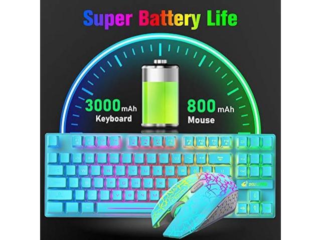 Wireless Gaming Keyboard and Mouse Combo, Rainbow Backlit Rechargeable 3800mAh Battery, 87-Key Mechanical Feel Keyboard, RGB Gaming Quiet Mouse and...