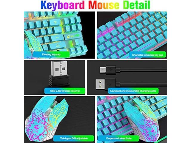 Wireless Gaming Keyboard and Mouse Combo, Rainbow Backlit Rechargeable 3800mAh Battery, 87-Key Mechanical Feel Keyboard, RGB Gaming Quiet Mouse and...