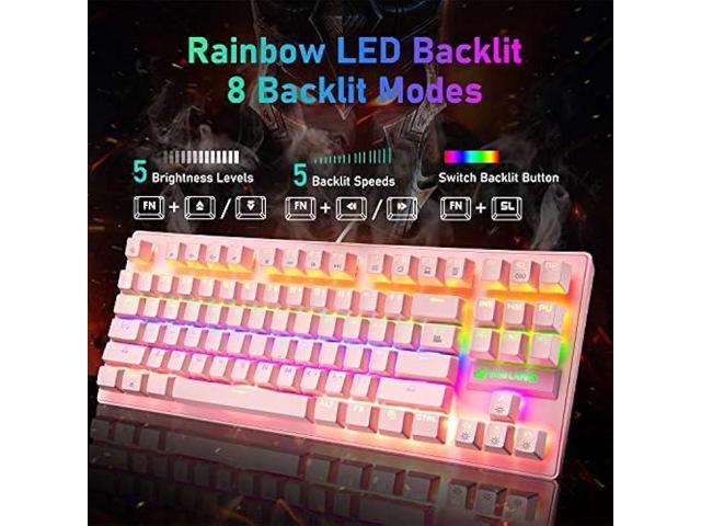 FELICON Mechanical Gaming Keyboard 87 Keys Compact Tenkeyless Rainbow LED Backlit Illuminate Wired Computer Keyboard with Blue Switches and Mouse...