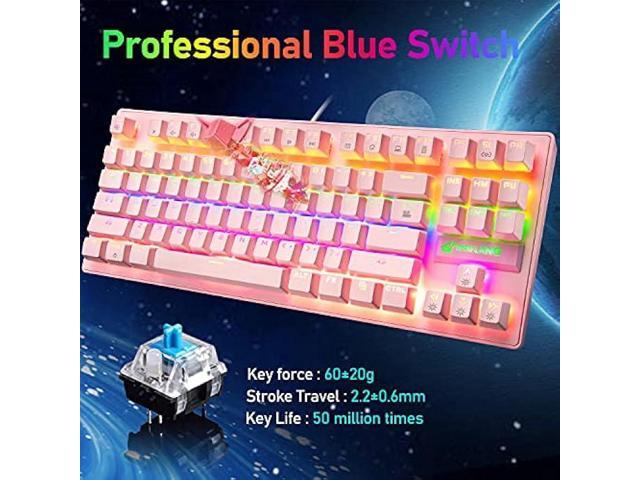 FELICON Mechanical Gaming Keyboard 87 Keys Compact Tenkeyless Rainbow LED Backlit Illuminate Wired Computer Keyboard with Blue Switches and Mouse...