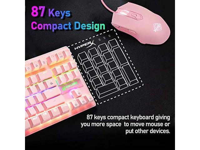 FELICON Mechanical Gaming Keyboard 87 Keys Compact Tenkeyless Rainbow LED Backlit Illuminate Wired Computer Keyboard with Blue Switches and Mouse...