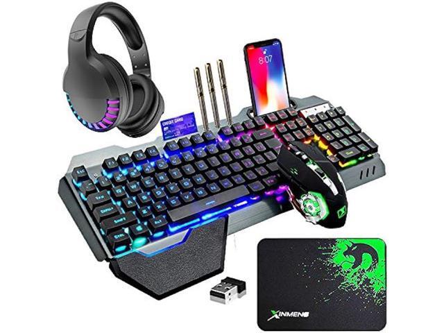 Wireless Gaming Keyboard Mouse Bluetooth Headset Kit with 16 RGB Backlit Rechargeable Battery Metal Mechanical Ergonomic Waterproof Dustproof...