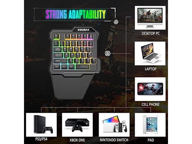 RGB One Handed Gaming Keyboard and Mouse Combo,USB Wired Mechanical Feeling Gaming Keypad with Wrist Rest Support, Gaming Mouse for Laptop PC Xbox...