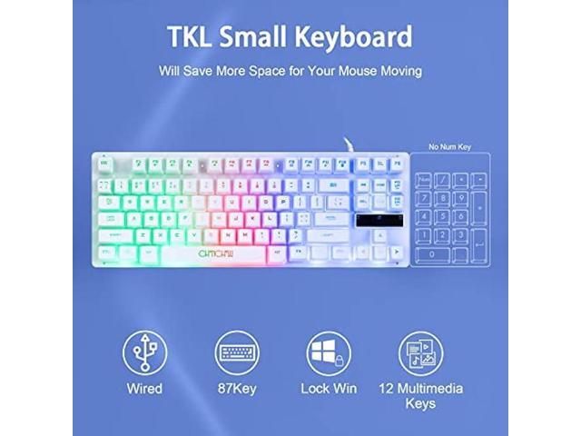 CHONCHOW Gaming Keyboard and Mouse White,LED Backlit 87key Wired Small Keyboard and Mouse 3600DPI 19 Anti-Ghosting Waterproof Compatible with...