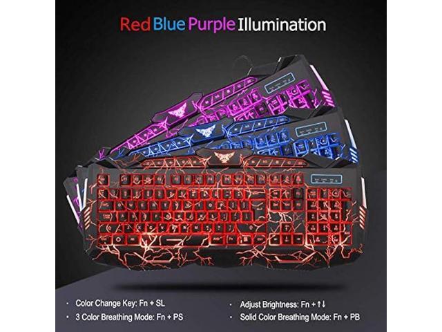 Gaming Keyboard Mouse Headset Combo,USB Wired Crack Backlit Keyboard,114 Keys Letters Glow LED Keyboard,Red LED Light Headset for Laptop PC...