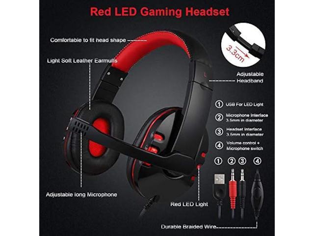 Gaming Keyboard Mouse Headset Combo,USB Wired Crack Backlit Keyboard,114 Keys Letters Glow LED Keyboard,Red LED Light Headset for Laptop PC...