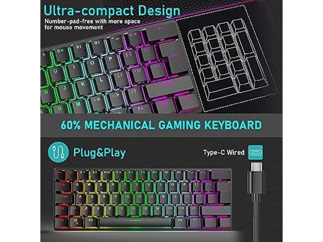 Wired Gaming Keyboard Mouse Combo Chroma RGB Backlit Mechanical Keyboard with 61 Keys Anti-ghosting Floating Keycaps Metal Plate Type-C RGB Gaming...