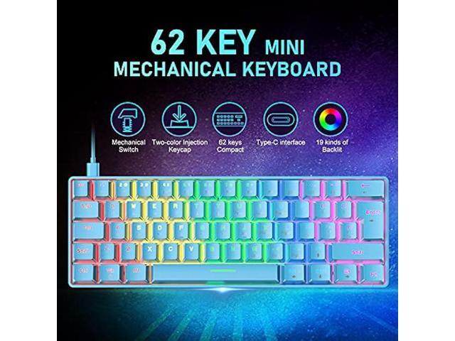 60% Compact Wired Mechanical Gaming Keyboard, Blue Switches, Rainbow LED Backlight, Tenkeyless, Programmable Macros, RGB Mouse 6400 DPI RGB Wired...