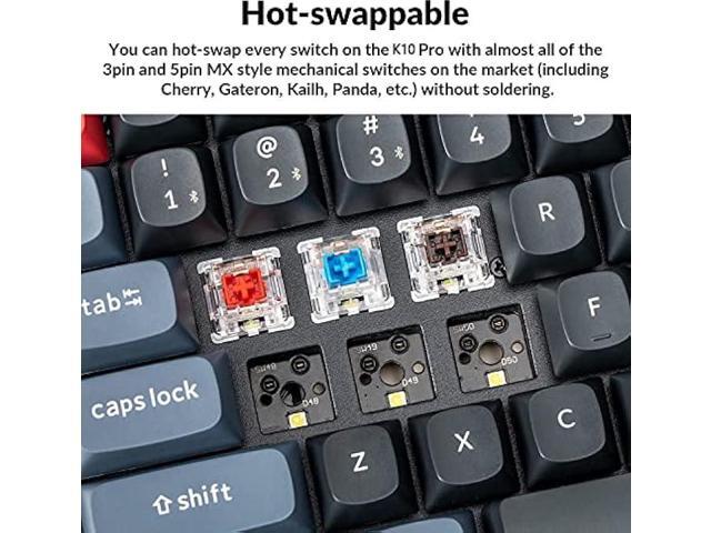 Keychron K10 Pro QMK/VIA Custom Wireless Mechanical Keyboard, Hot-Swappable Full Size 108 Keys Programmable White LED Backlit Brown Switch,...
