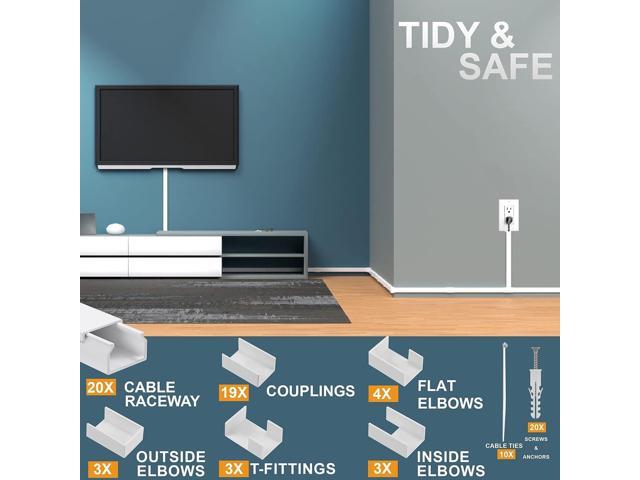Cord Hider, Wire Cover, Cord Covers Wall Mounted TV, Cable Hider, 315 in Paintable White Raceway Kit, Electrical Cords Concealer, Cable Management,...