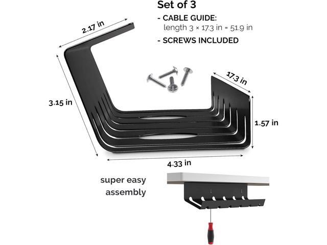 PAMO Cable Management Under Desk for Easy mounting Under-Table I Set of 3 - with 10X Cable Ties I Desk Organizer for Office/Home Office Table...