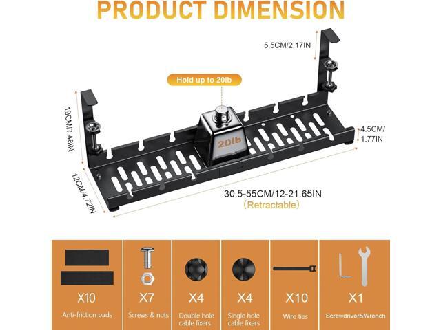 Under Desk Cable Management Tray,JIEJIEGS Expandable Metal Cords Management Box with Desk Clamp Super Sturdy Metal, No Drill,Stable Cords Organizer...