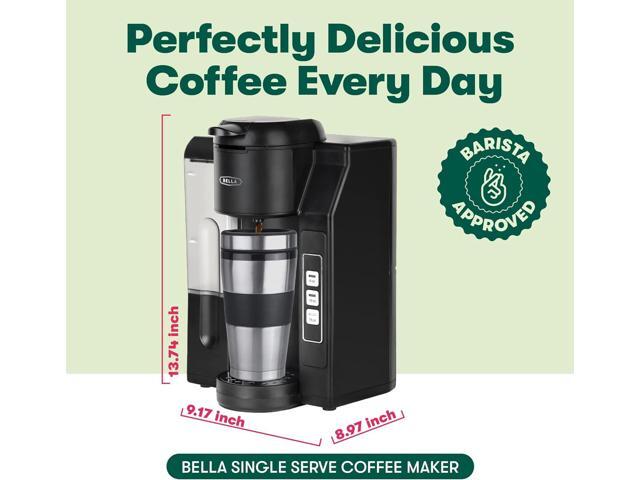 Bella Single Serve Coffee Maker, Dual Brew, K-cup Compatible - Ground Coffee Brewer with Removable Water Tank & Adjustable Drip Tray, Perfect for...