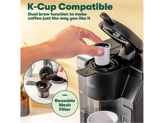 Bella Single Serve Coffee Maker, Dual Brew, K-cup Compatible - Ground Coffee Brewer with Removable Water Tank & Adjustable Drip Tray, Perfect for...