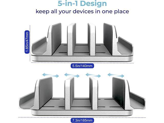 Adjustable Laptop Stand, 5 Slots, Aluminum Space-Saving, for Apple MacBook/Surface/Galaxy/Tablet/iPad/iPhone, Silver