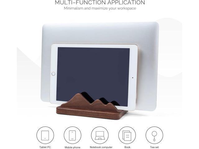 Dual Vertical Laptop Holder for Desk and Side Table, Space Saver, Adjustable Slot Vertical Laptop Holder - Minimal, Upright and Walnut Wood for...