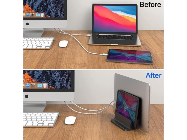 Double Slot Vertical Laptop Tablet Stand Mount Space -Saving Storage for Laptop Chromebook Tablet Smartphone,Compatible with MacBook,iPAD