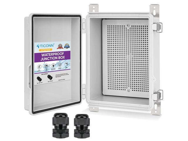 TICONN Waterproof Electrical Junction Box IP67 ABS Plastic Enclosure with Hinged Cover with Mounting Plate, Wall Brackets, Cable Glands (Off-White,...