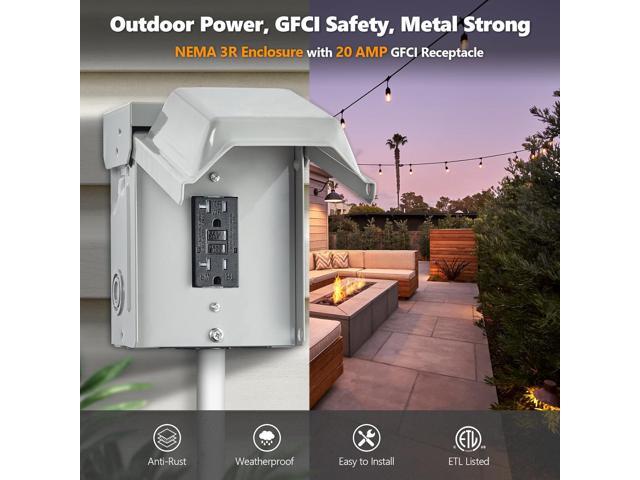 SURAIELEC Outdoor Outlet Box, 20 AMP WRTR GFCI Receptacle, Rainproof 3R Enclosure, Weatherproof All Metal Electrical Outlet Cover, Power Plug for...