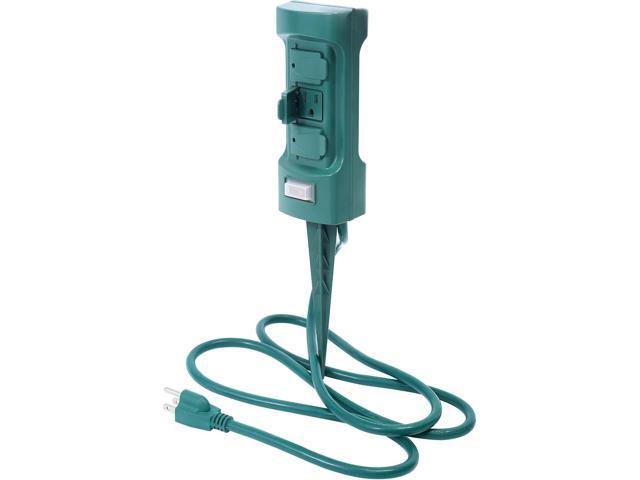 MaxWorks 80710 6-Outlet Double Sided Outdoor Power Stake with Covers-14 AWG x 3C-with Overload Protection-ETL Certified, 6 Ft. Green